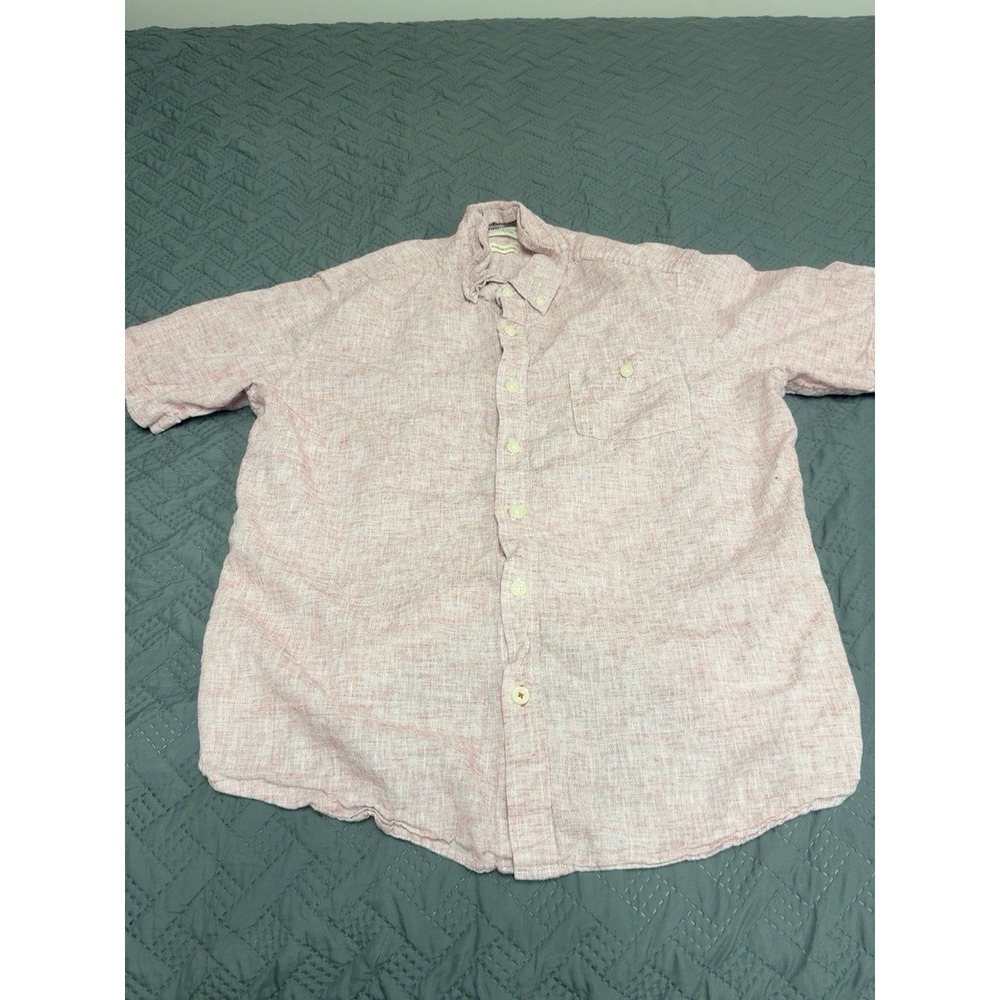 Weatherproof Vintage Men's Large‎ Linen Blend Shirt Pink Short Sleeve Button Up